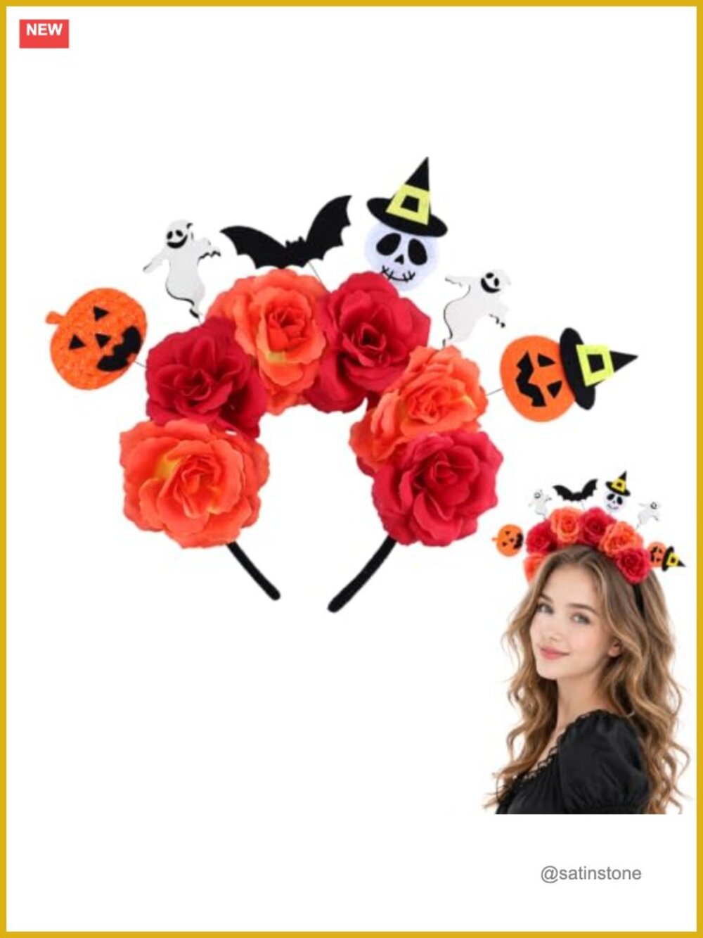 Halloween Flower Headband Women Girls Orange Red Floral Hair Accessory